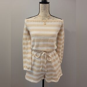 Size S Beige and White Striped Romper